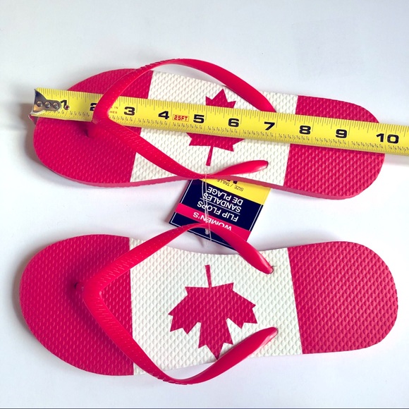 Canadian Flip Flop Sandals Flag Red Medium Women’s NEW - Picture 4 of 9